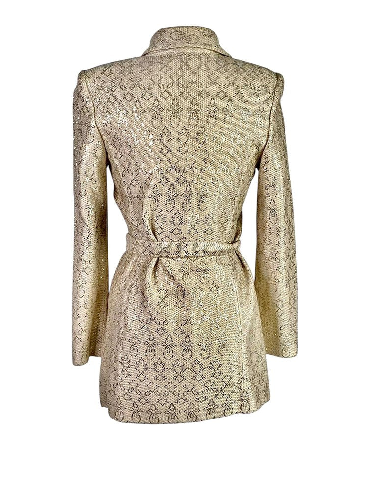 St John Knit Patterned Sequin Belted Top Coat