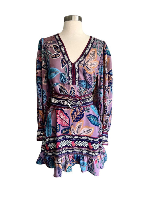 Farm Rio Floral Crepe Belted Mini Dress, NEW