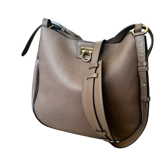 Ferragamo Pebbled Leather 'Fanisa Gancini' Large Saddle Bag