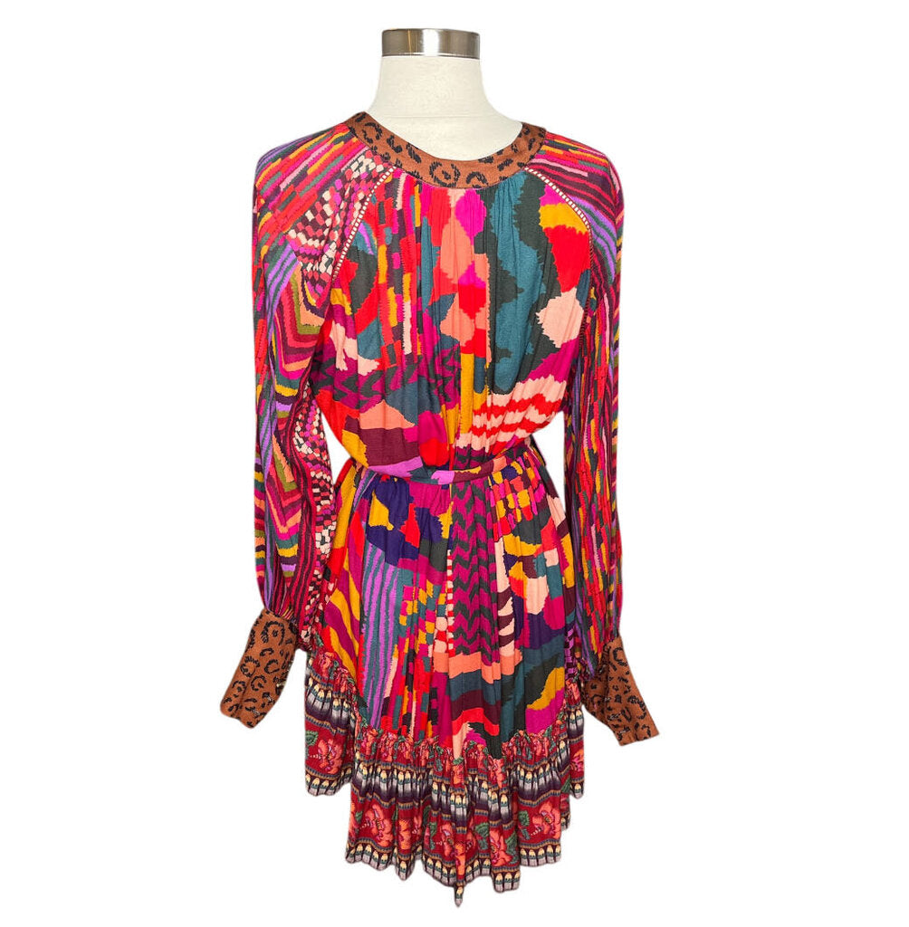 Farm Rio Belted Abstract Print Mini Dress