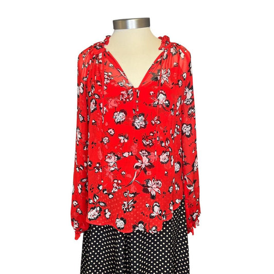 Veronica Beard Silk Floral Split Collar Top