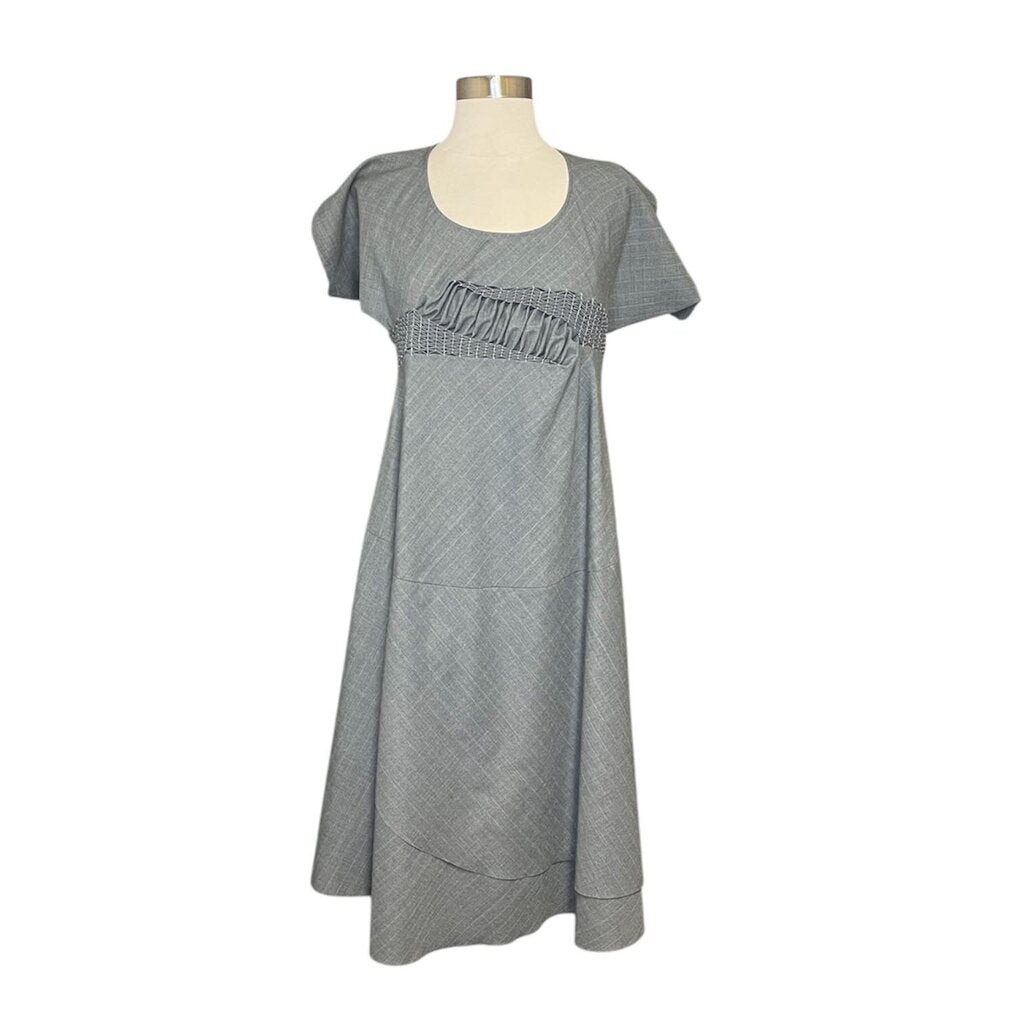 Junya Watanabe Comme de Garcons Smocked Suiting Asymmetrical Midi Dress