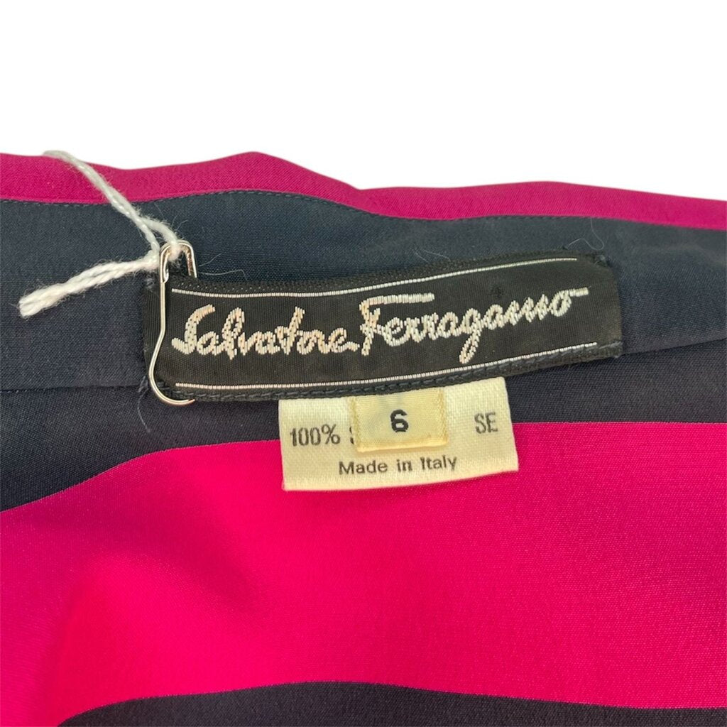 Ferragamo Striped Silk Spilt Collar Top