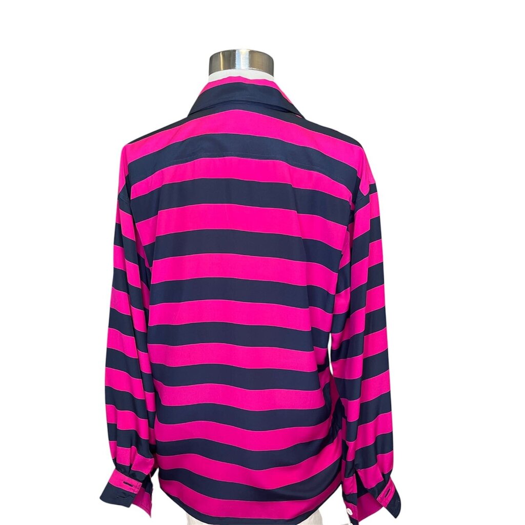 Ferragamo Striped Silk Spilt Collar Top