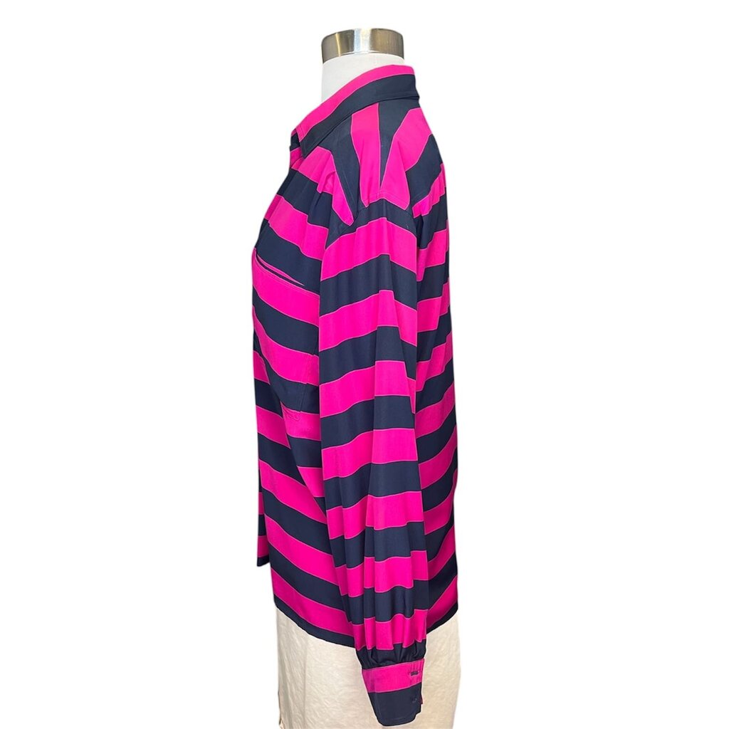 Ferragamo Striped Silk Spilt Collar Top