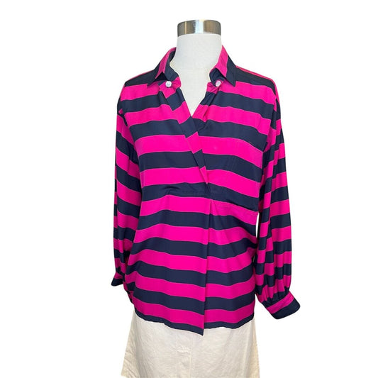 Ferragamo Striped Silk Spilt Collar Top