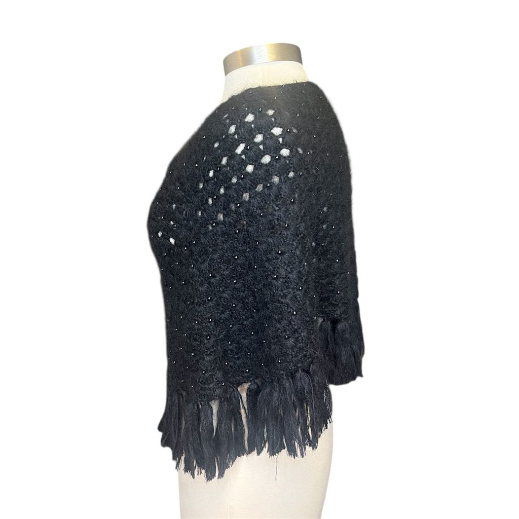 Burberry Pearl Encrusted Mohair Fringed Poncho