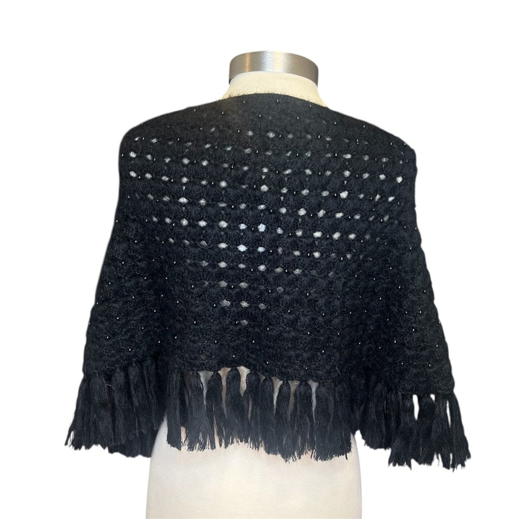 Burberry Pearl Encrusted Mohair Fringed Poncho