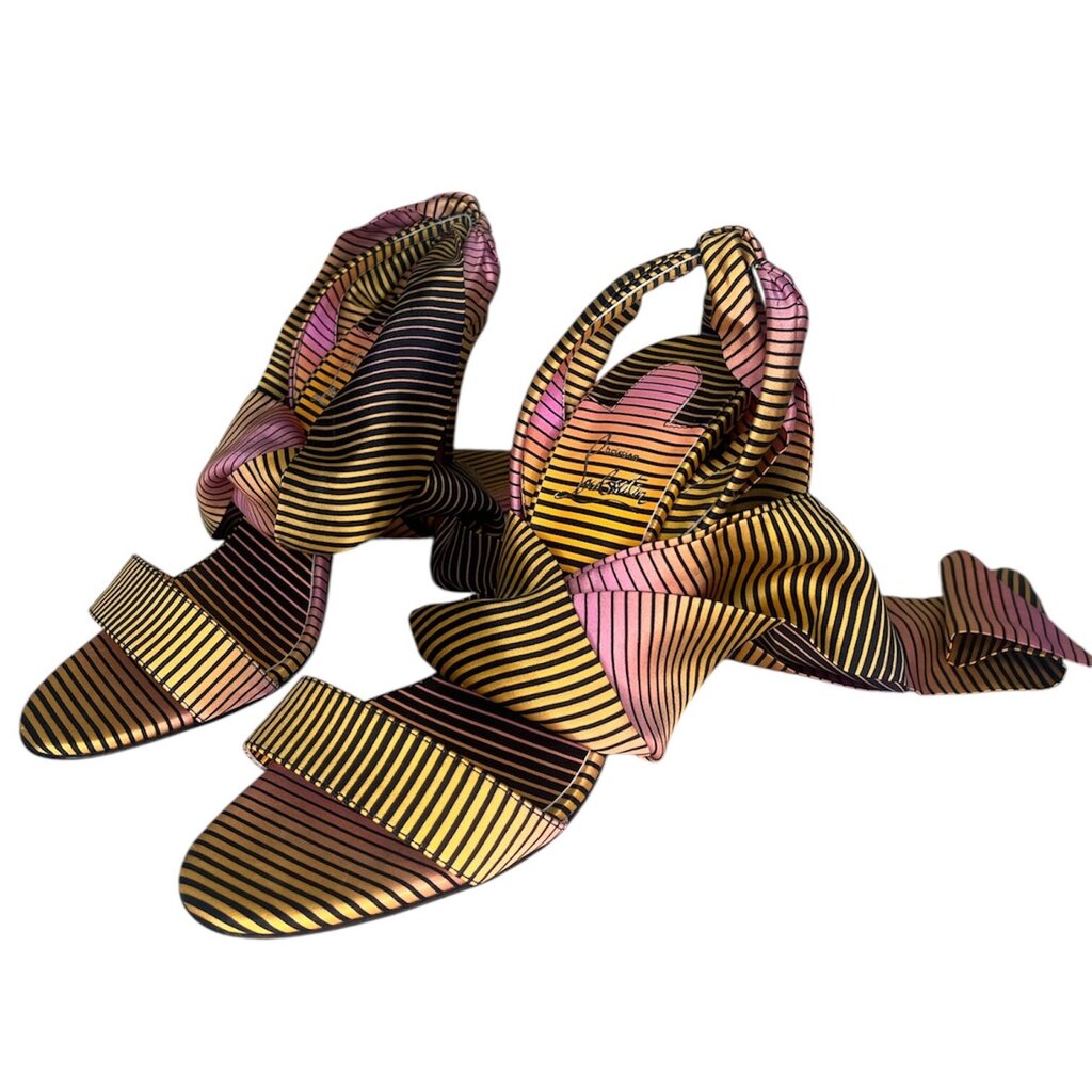 Louboutin 'Miss Z' Silk Ankle Wrap Sandals