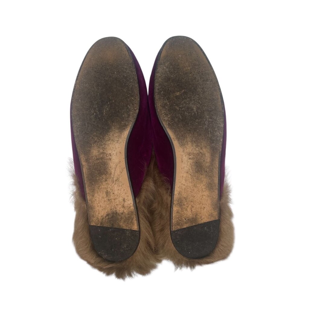 Gucci Fur Lined Horsebit 'Princetown' Velvet Mules