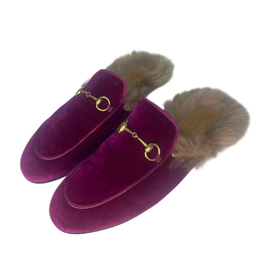 Gucci Fur Lined Horsebit 'Princetown' Velvet Mules
