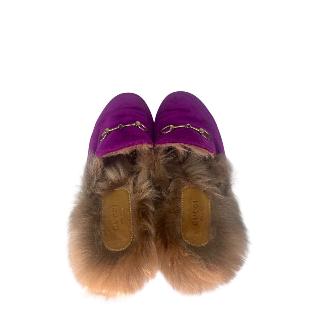 Gucci Fur Lined Horsebit 'Princetown' Velvet Mules