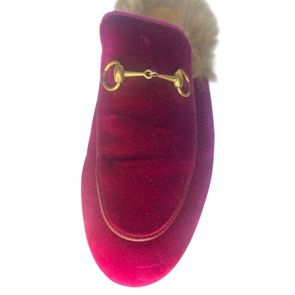 Gucci Fur Lined Horsebit 'Princetown' Velvet Mules