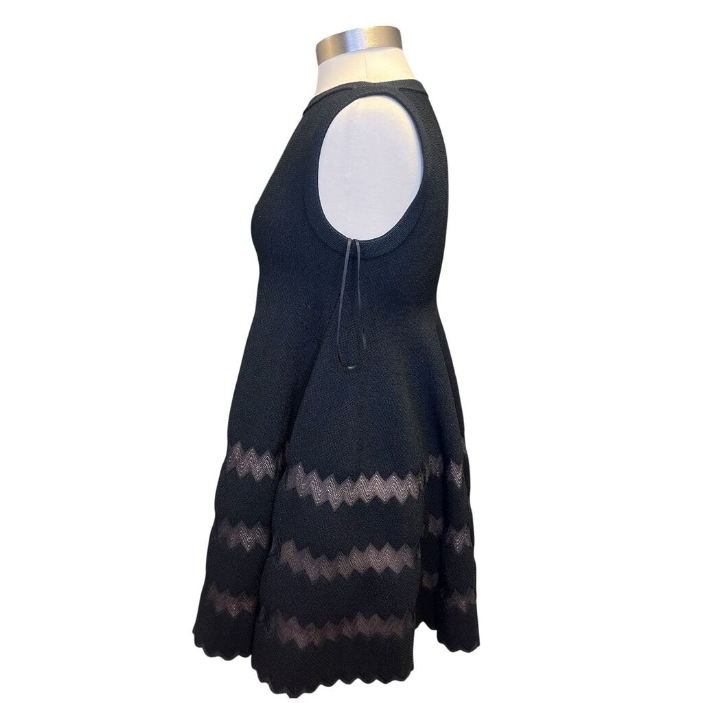 Alaia Knit Boatneck Chevron Lace Swing Dress