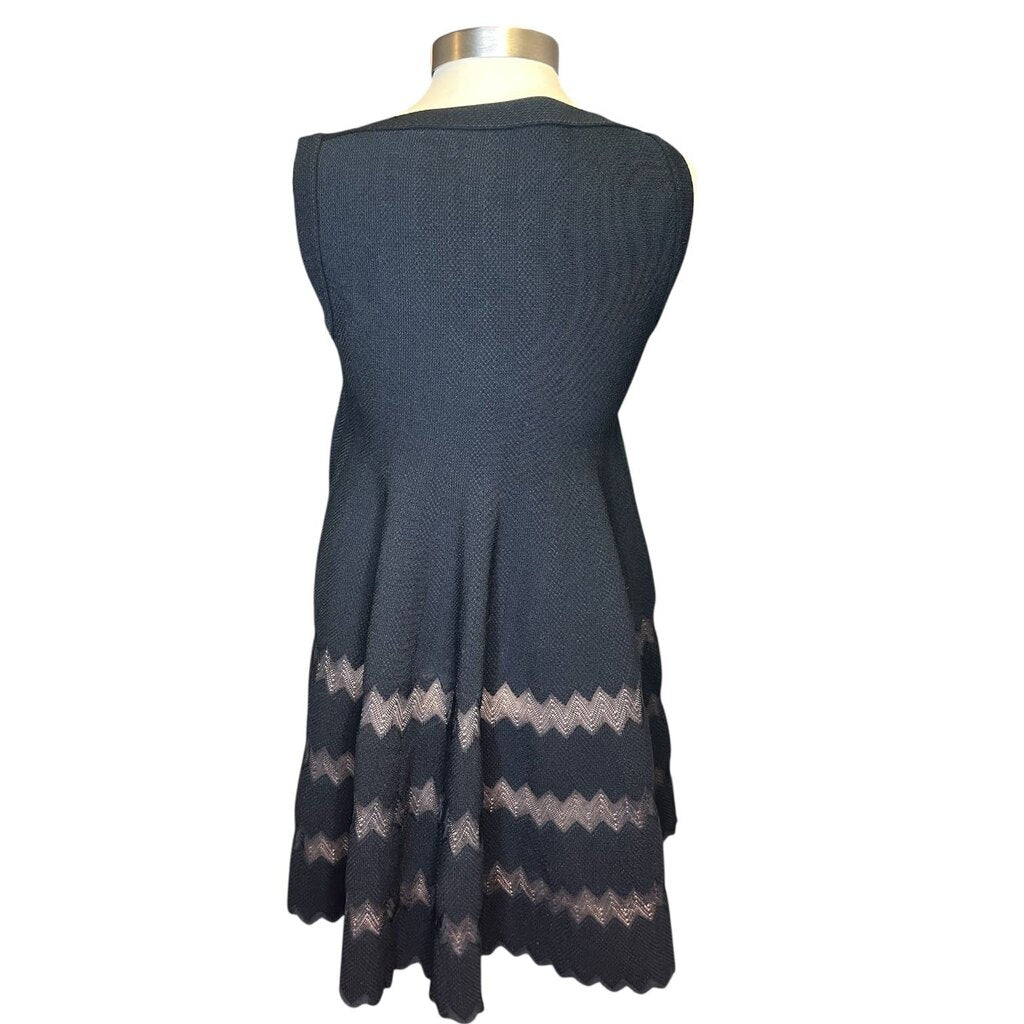 Alaia Knit Boatneck Chevron Lace Swing Dress