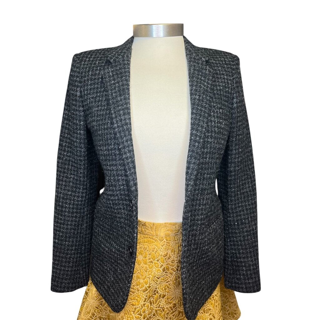 Saint Laurant Wool Houndstooth Blazer With Leather Elbow Patches