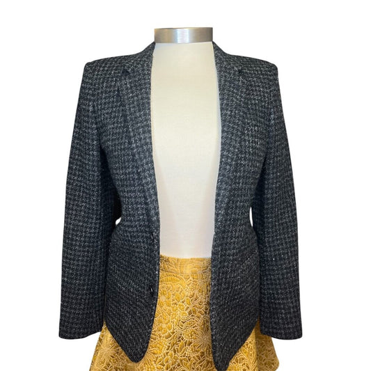 Saint Laurant Wool Houndstooth Blazer With Leather Elbow Patches