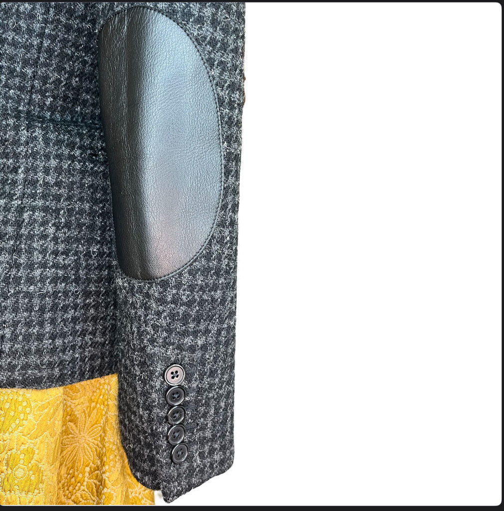 Saint Laurant Wool Houndstooth Blazer With Leather Elbow Patches