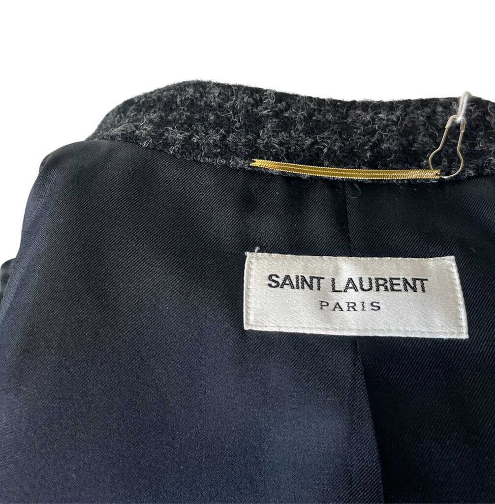 Saint Laurant Wool Houndstooth Blazer With Leather Elbow Patches