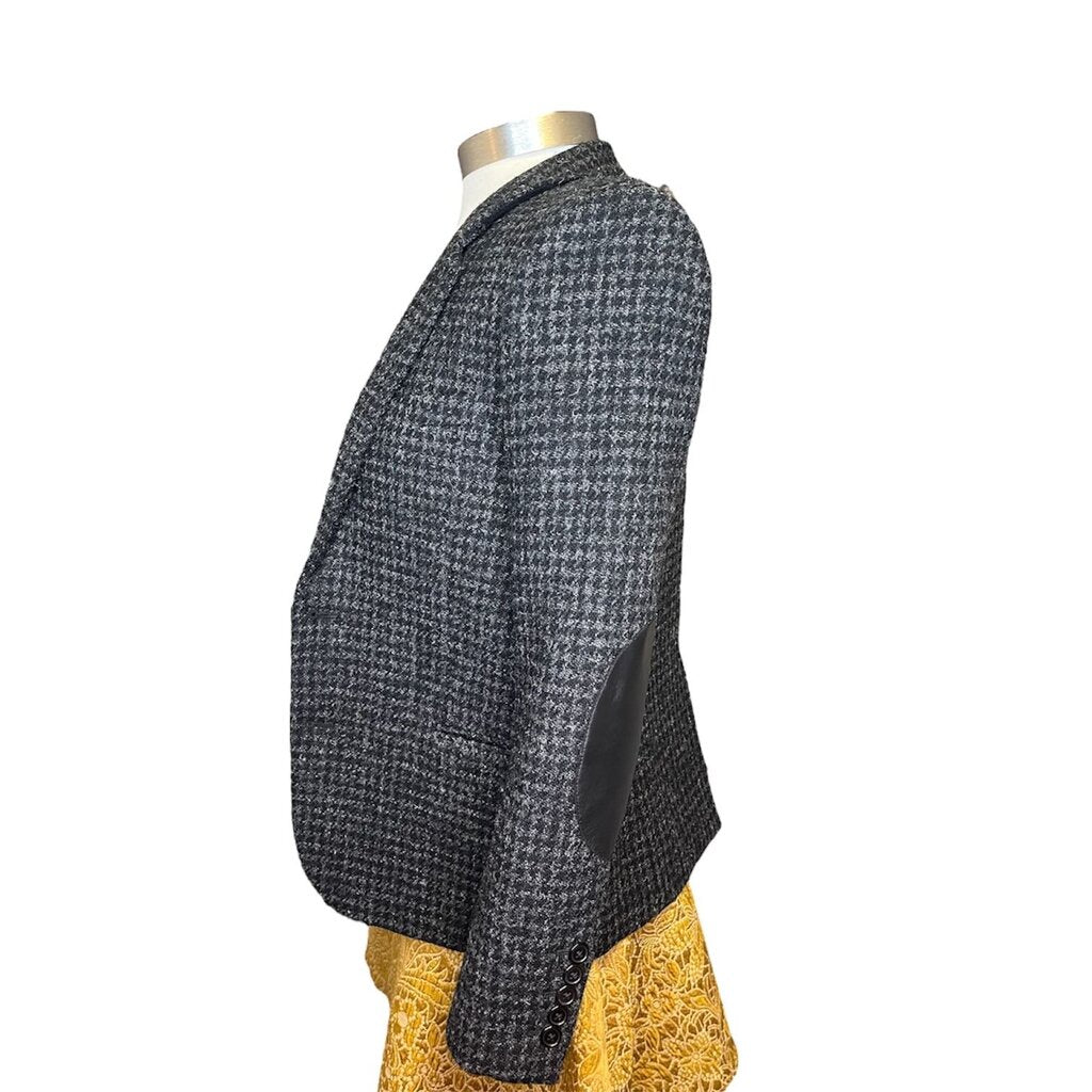 Saint Laurant Wool Houndstooth Blazer With Leather Elbow Patches