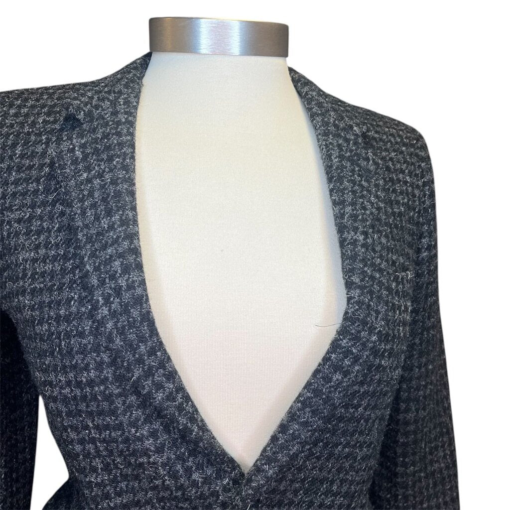 Saint Laurant Wool Houndstooth Blazer With Leather Elbow Patches