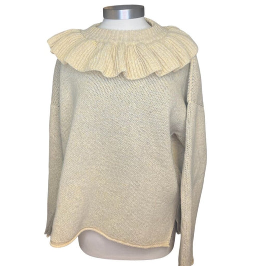 Cawley 100% Wool Ruffle Neck Sweater, NEW