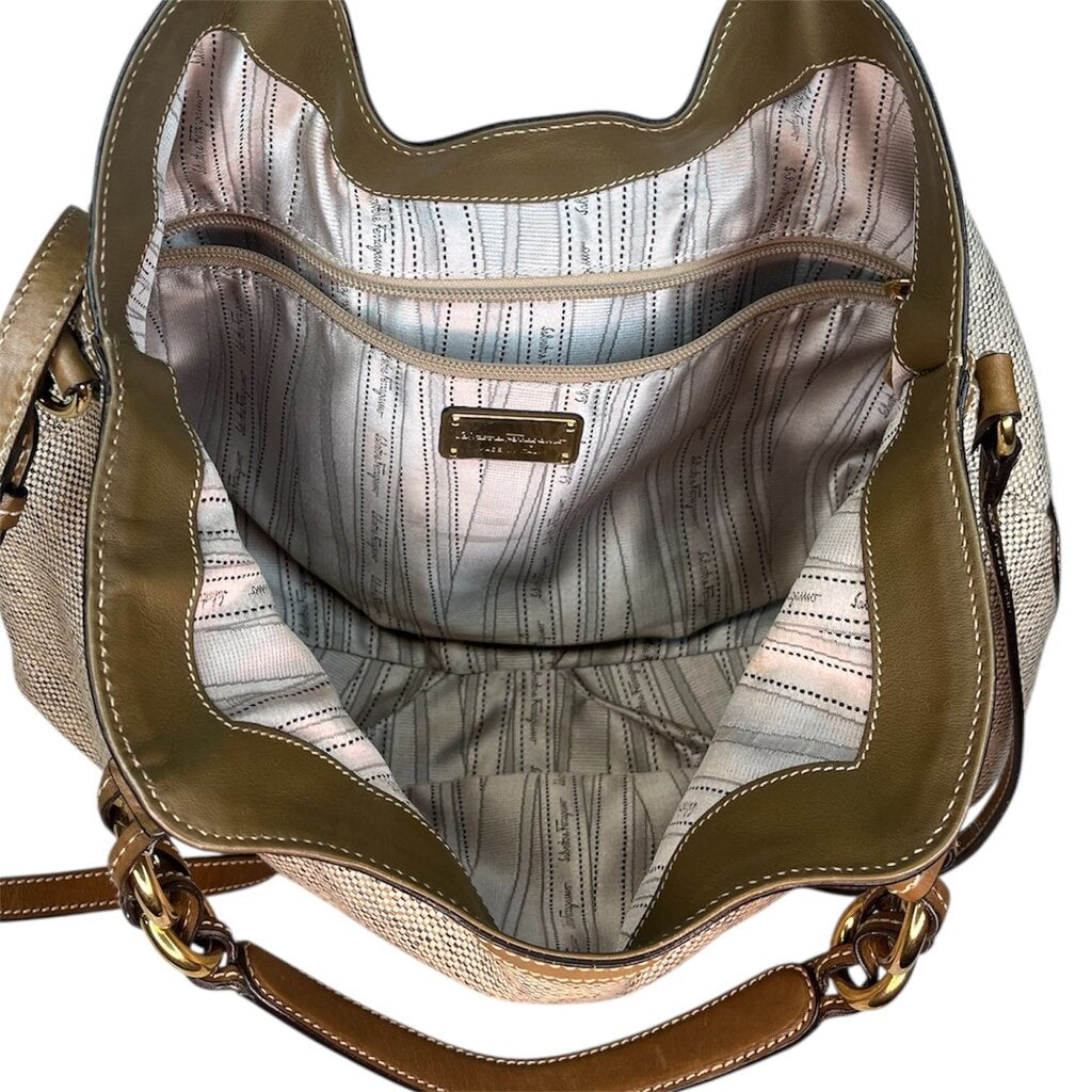 Ferragamo Woven Canvas Hobo Bag