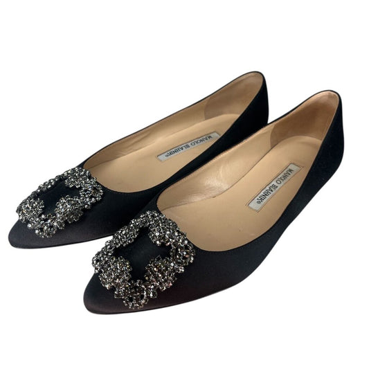 MANOLO BLAHNIK Embellished Buckle Fabric Ballet Flats