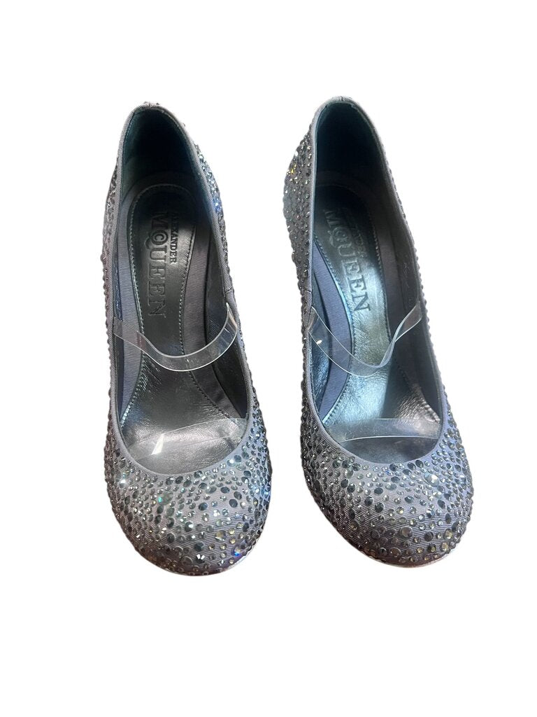 Alexander McQueen Crystal Embellished Stiletto Pumps With Clear T Straps