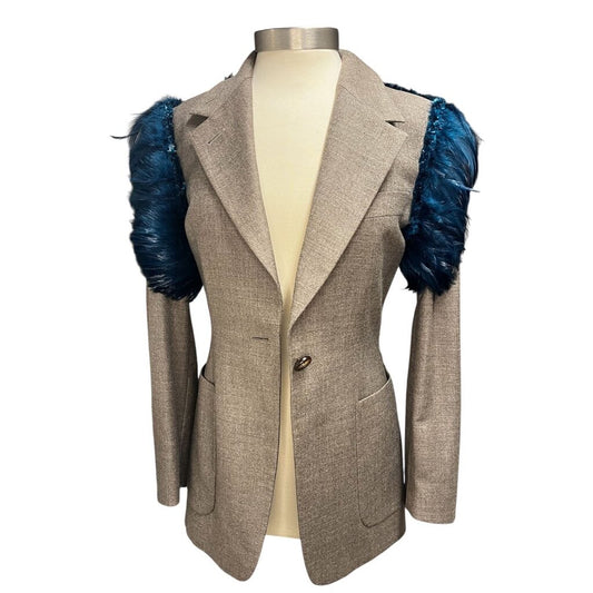 Dolce & Gabbana Virgin Wool Blazer With Feathered Shoulders