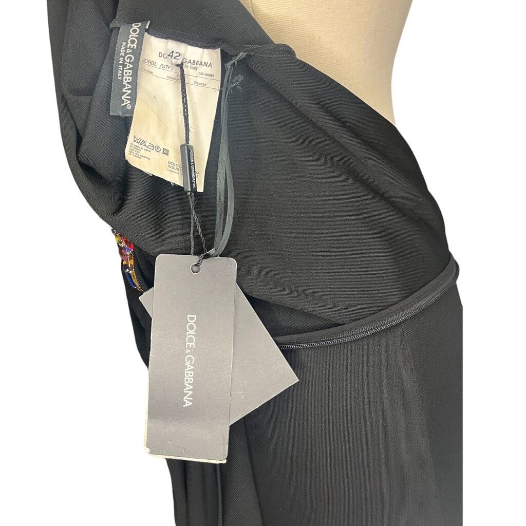 Dolce & Gabbana Ruched Jersey Jewel Encrusted Cocktail Dress, NEW, MSRP 2,850