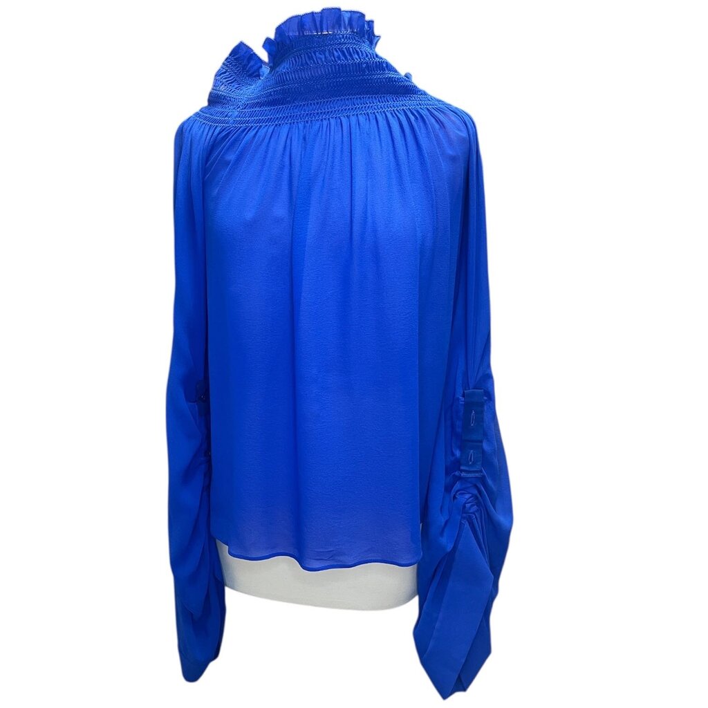 Saint Laurent Ruched Off Shoulder Sheer Silk Top, NEW, MSRP 2,400