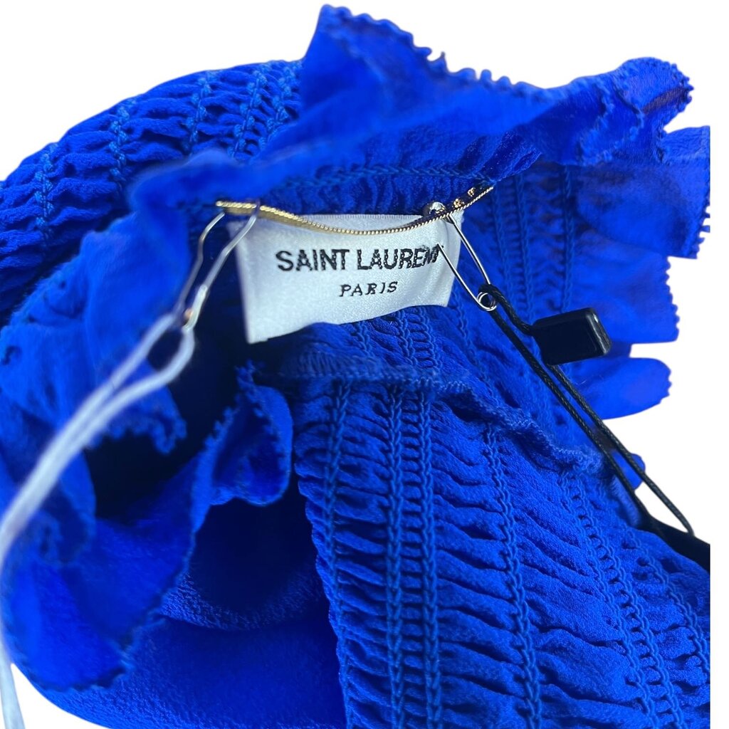 Saint Laurent Ruched Off Shoulder Sheer Silk Top, NEW, MSRP 2,400