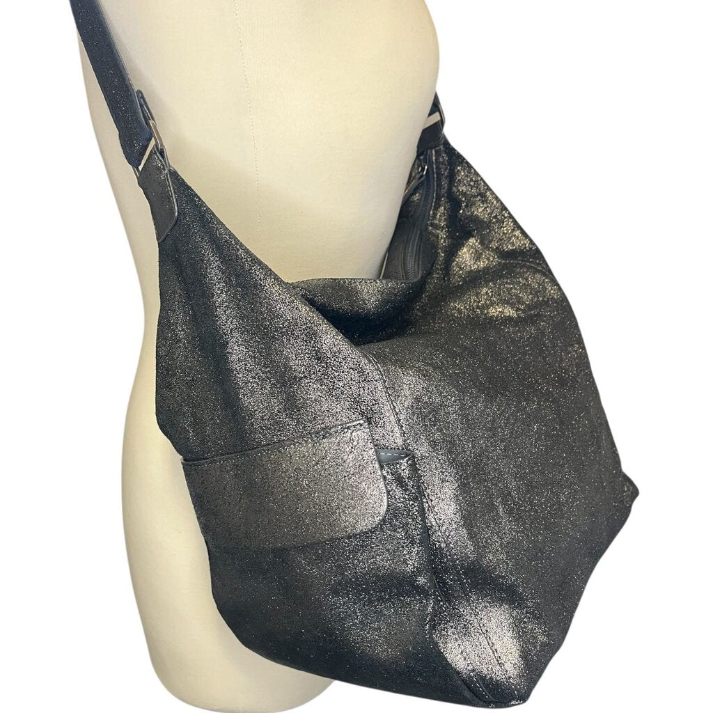 Brunello Cucinelli Graphite Metallic Leather Hobo Bag, MSRP $2995