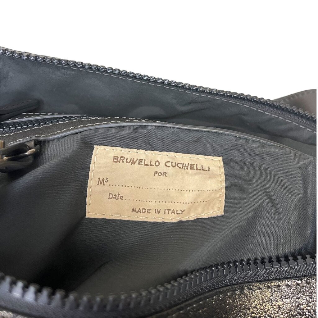 Brunello Cucinelli Graphite Metallic Leather Hobo Bag, MSRP $2995