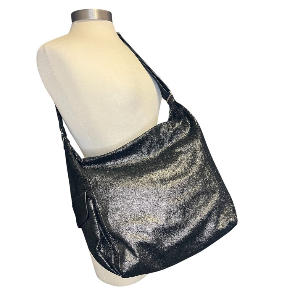 Brunello Cucinelli Graphite Metallic Leather Hobo Bag, MSRP $2995