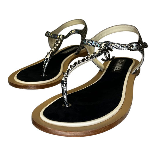 Chanel Interlocking CC Logo T-Strap Sandals, MSRP $2,013