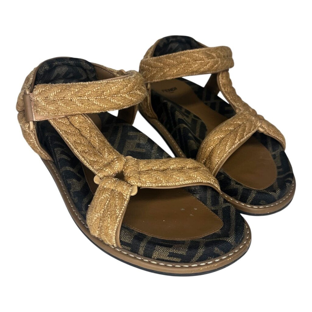 Fendi "Feel Rope Sport" Raffia Platform Sandals, MSSRP $995