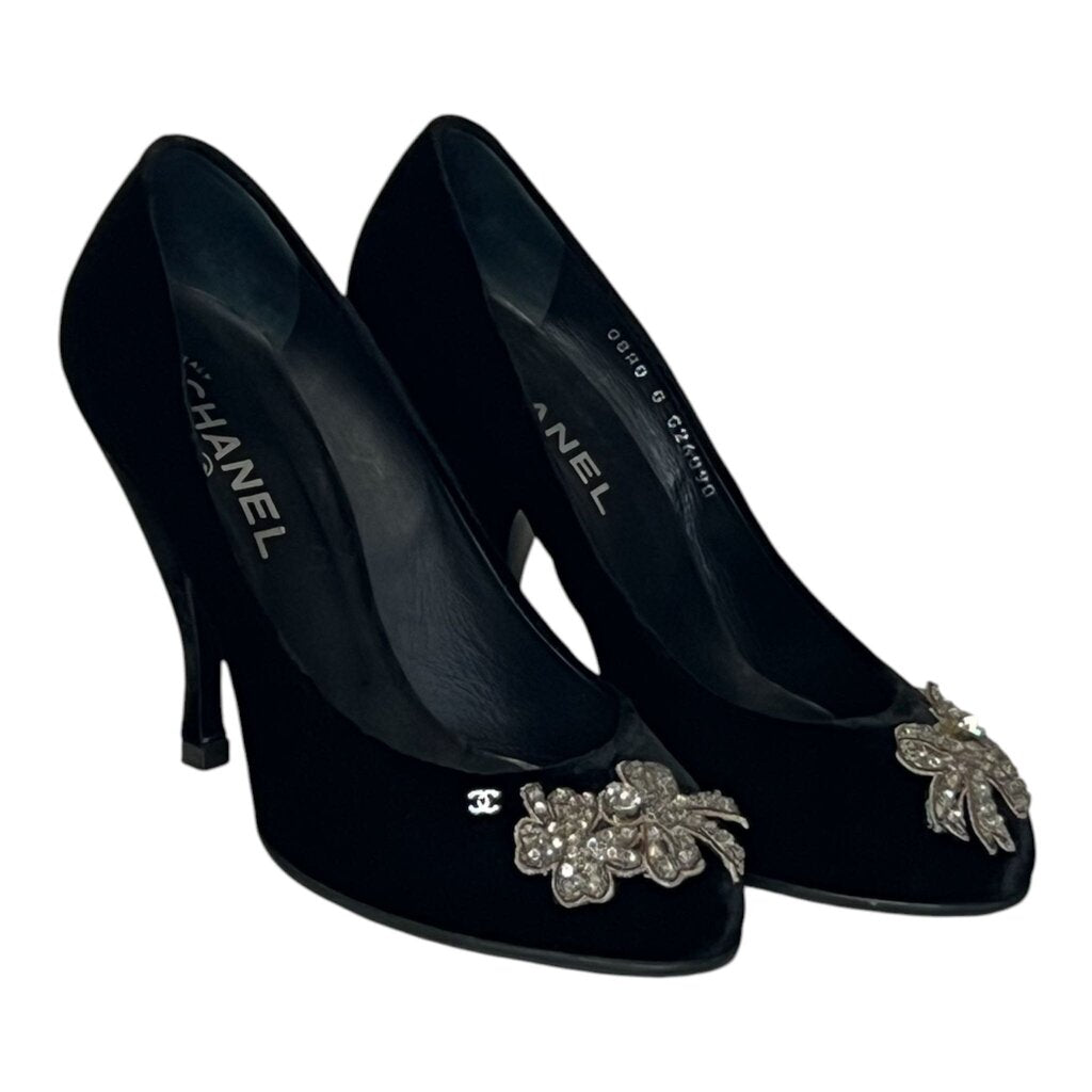 Chanel Jewel Encrusted Velvet Pumps