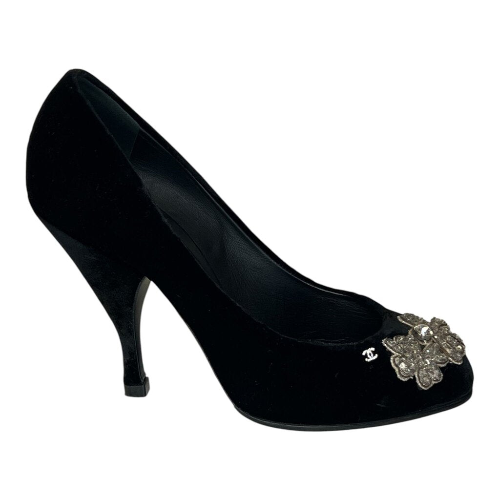 Chanel Jewel Encrusted Velvet Pumps