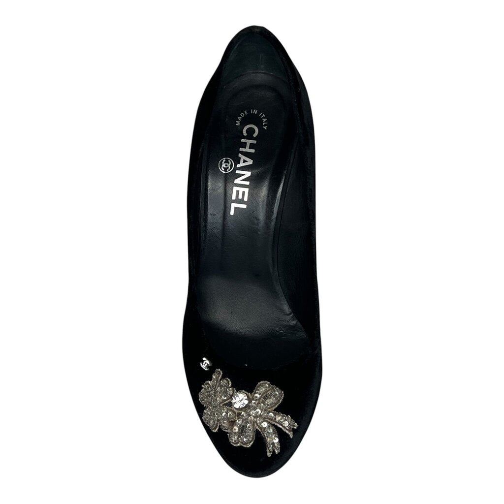 Chanel Jewel Encrusted Velvet Pumps