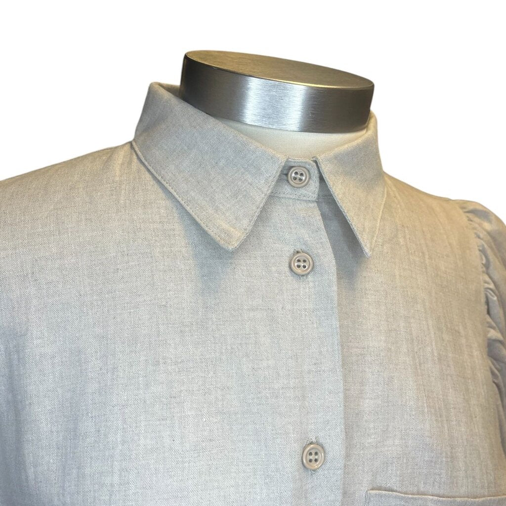 AVN Puff Sleeve Linen Maxi Shirt Dress
