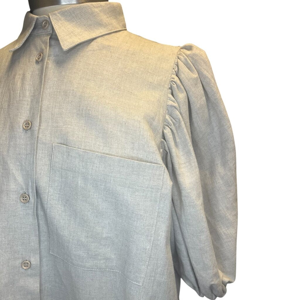 AVN Puff Sleeve Linen Maxi Shirt Dress