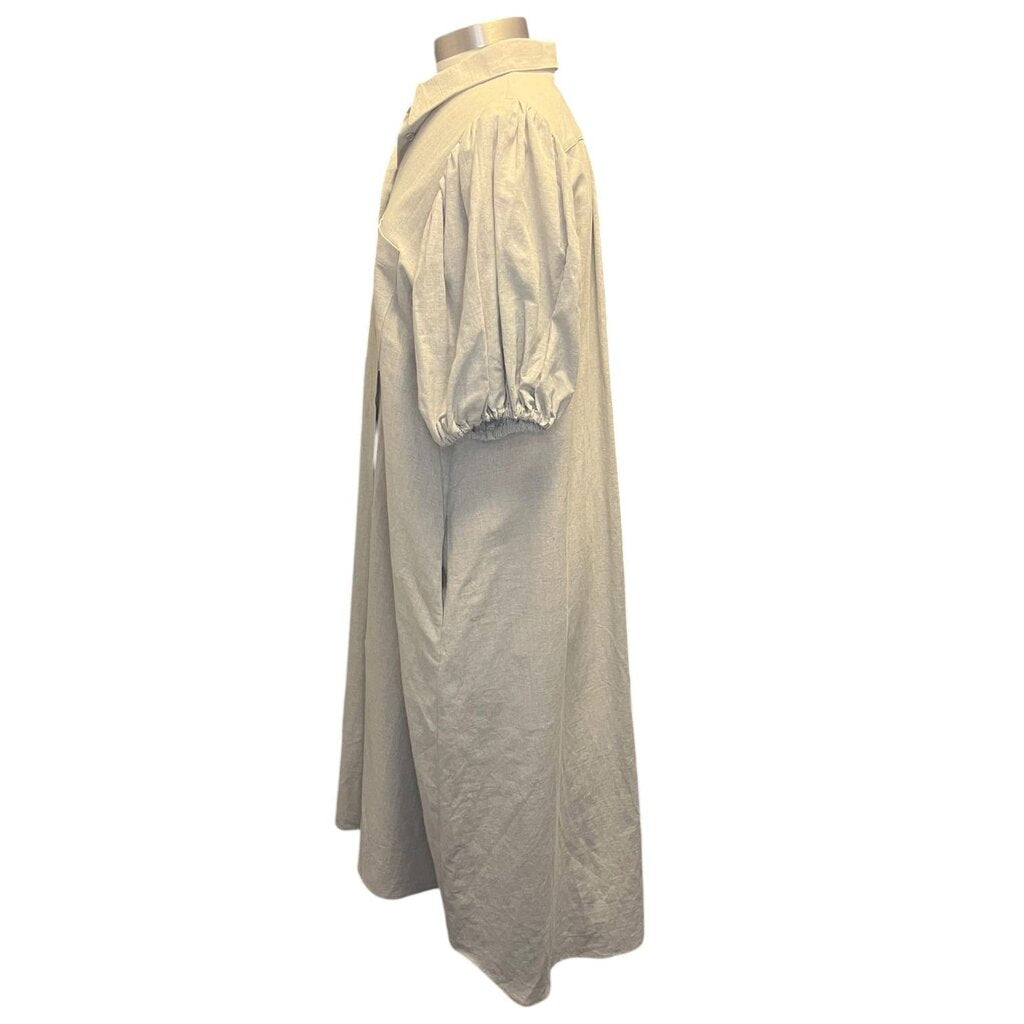 AVN Puff Sleeve Linen Maxi Shirt Dress
