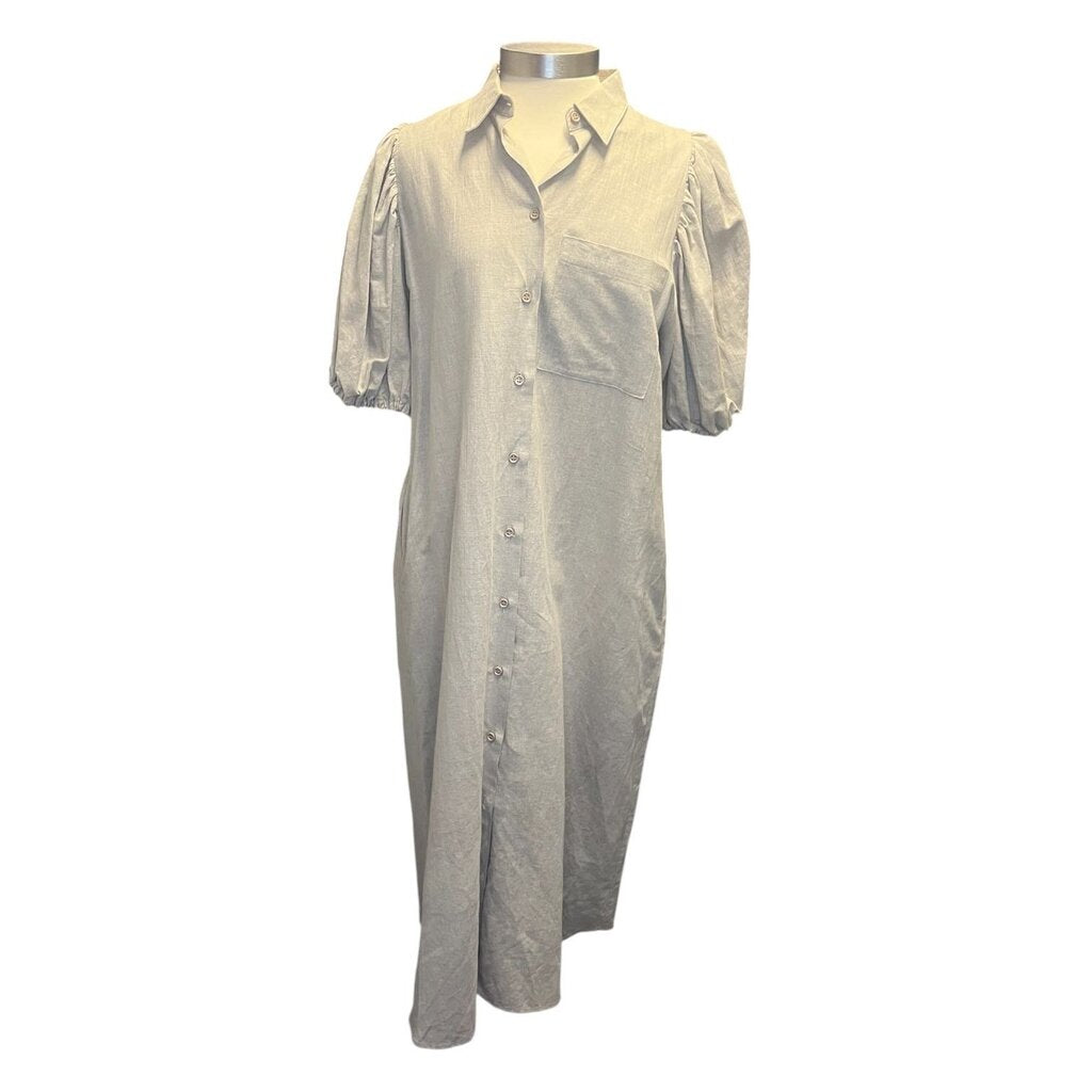 AVN Puff Sleeve Linen Maxi Shirt Dress