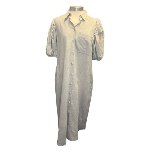 AVN Puff Sleeve Linen Maxi Shirt Dress