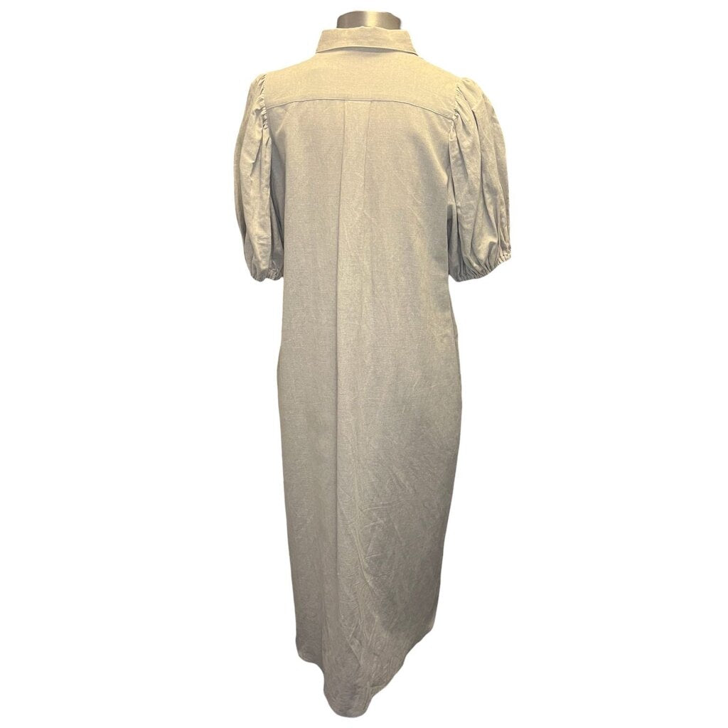 AVN Puff Sleeve Linen Maxi Shirt Dress