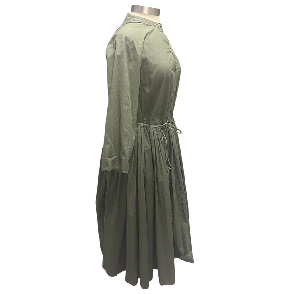 Manuelle Guibel Split Collar Pleated Midi Dress