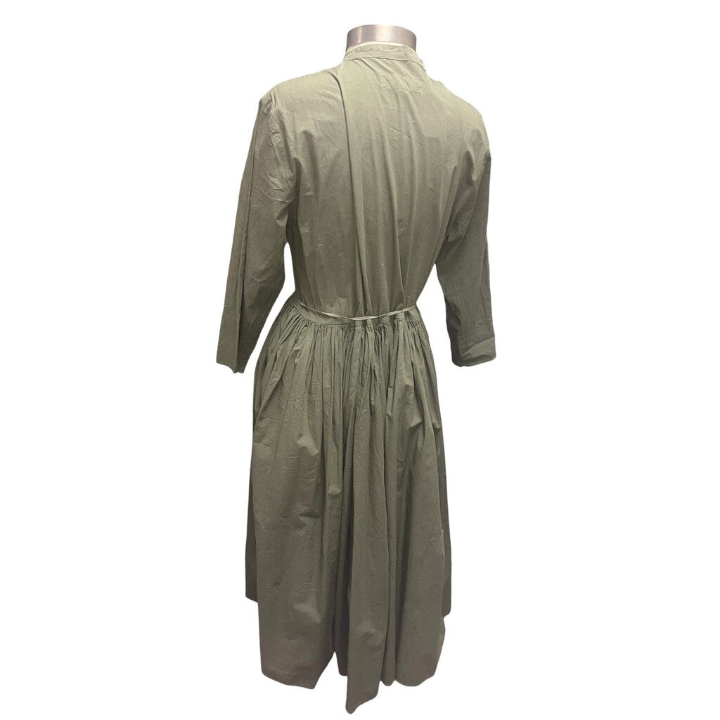 Manuelle Guibel Split Collar Pleated Midi Dress