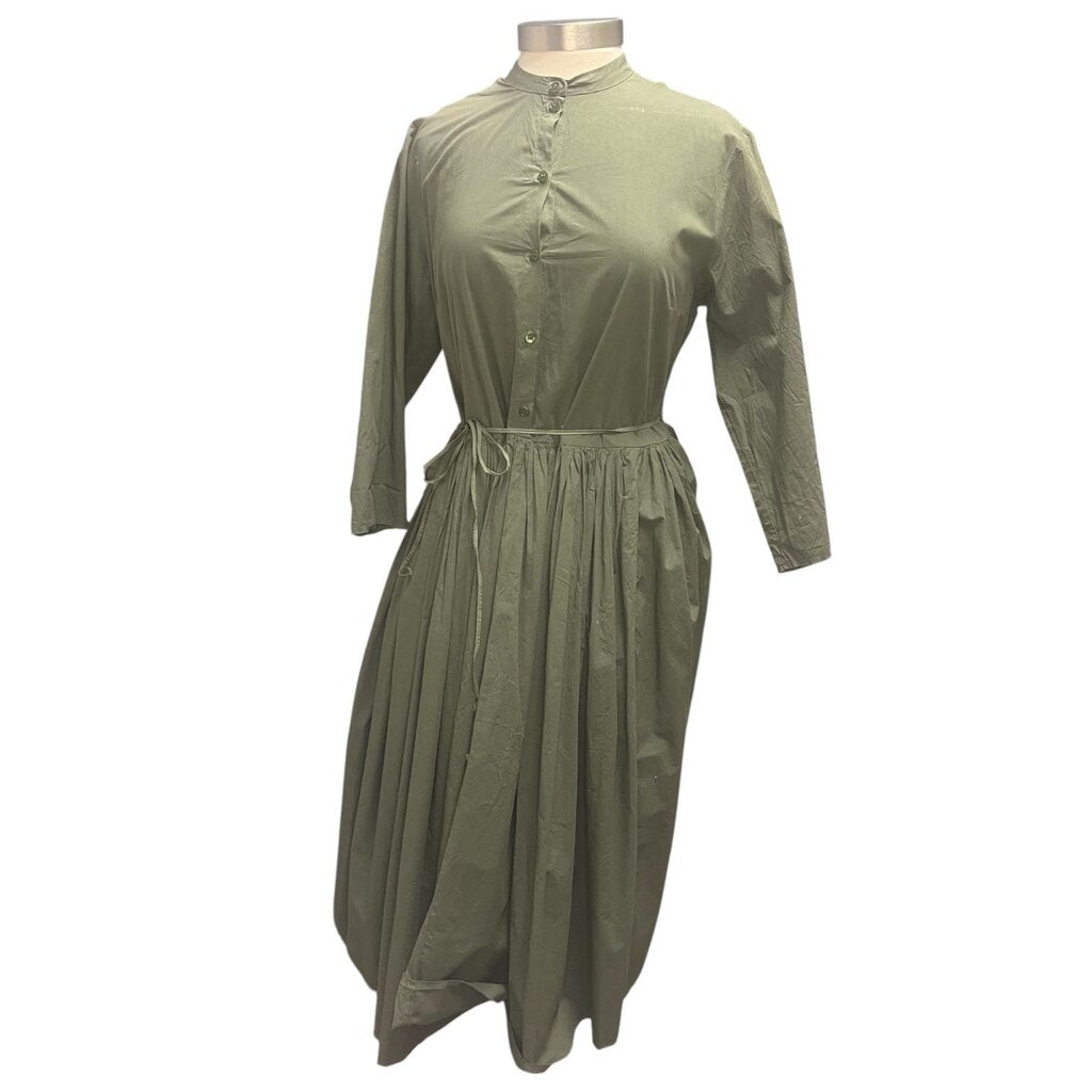 Manuelle Guibel Split Collar Pleated Midi Dress